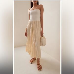 Johanna Ortiz Light & Sound Linen Maxi Skirt / Midi Dress in Ecru, Size 2